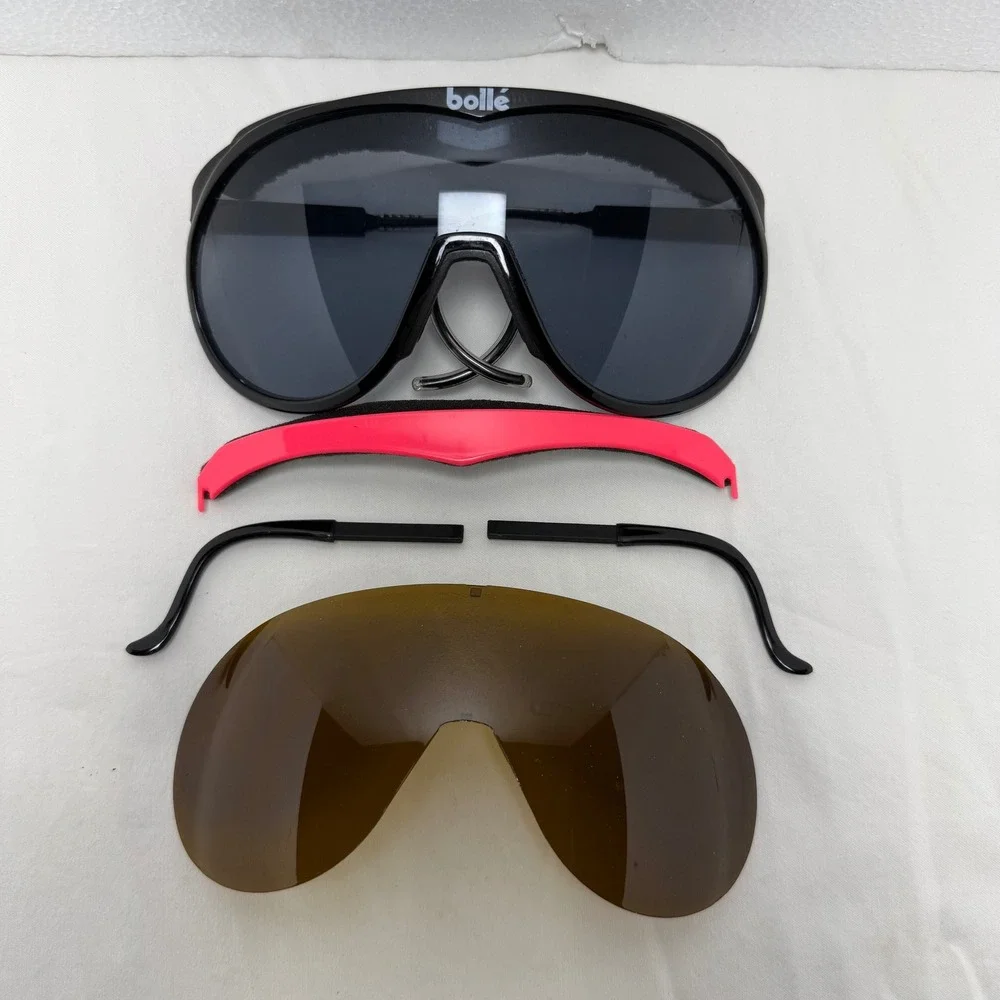Bolle‎ Sunglasses Unisex Black Chronoshield Vintage Shield Wrap Sport Glasses